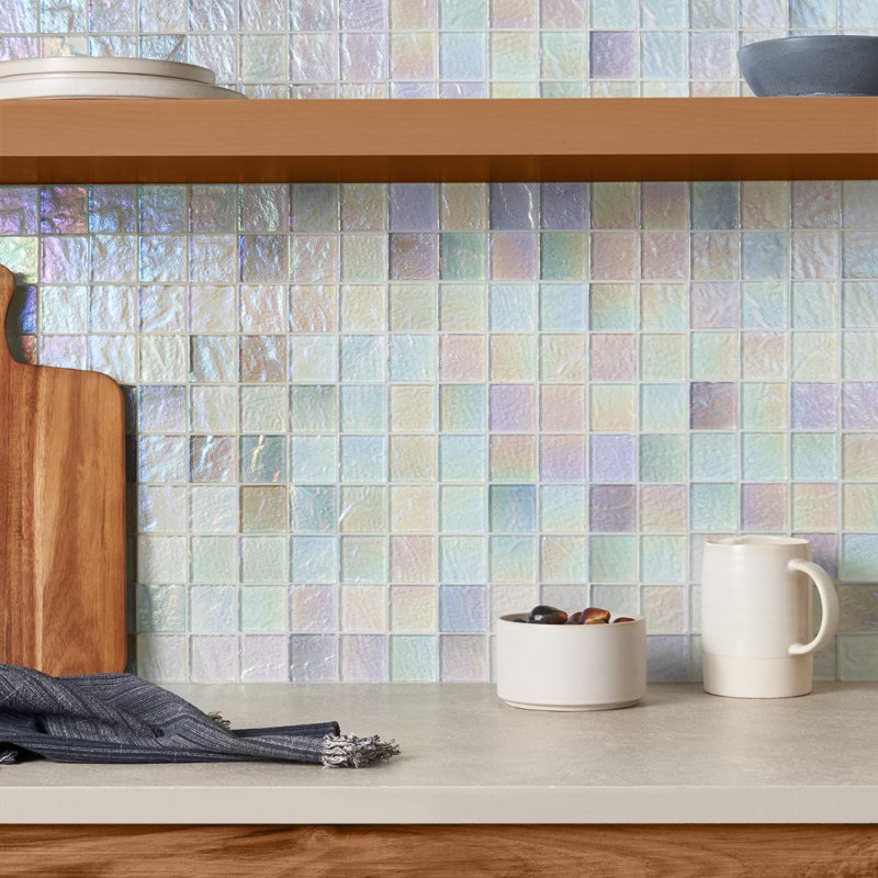 Splash 2X2 Polished Glass Mosaic Tile, Glacier White