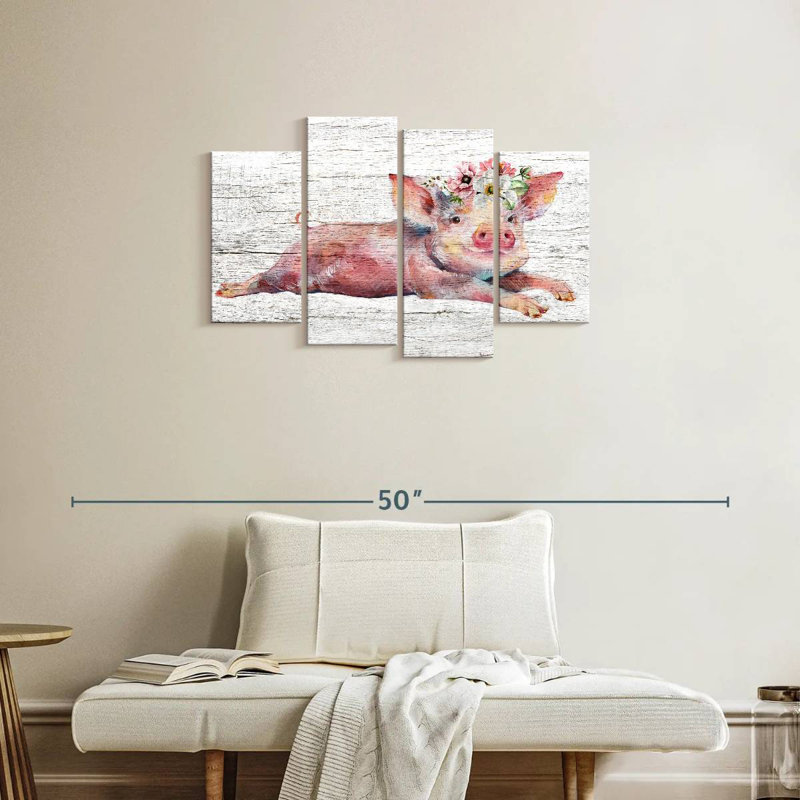 Cochon floral en bois Brampt, H 22 po x l 36 po