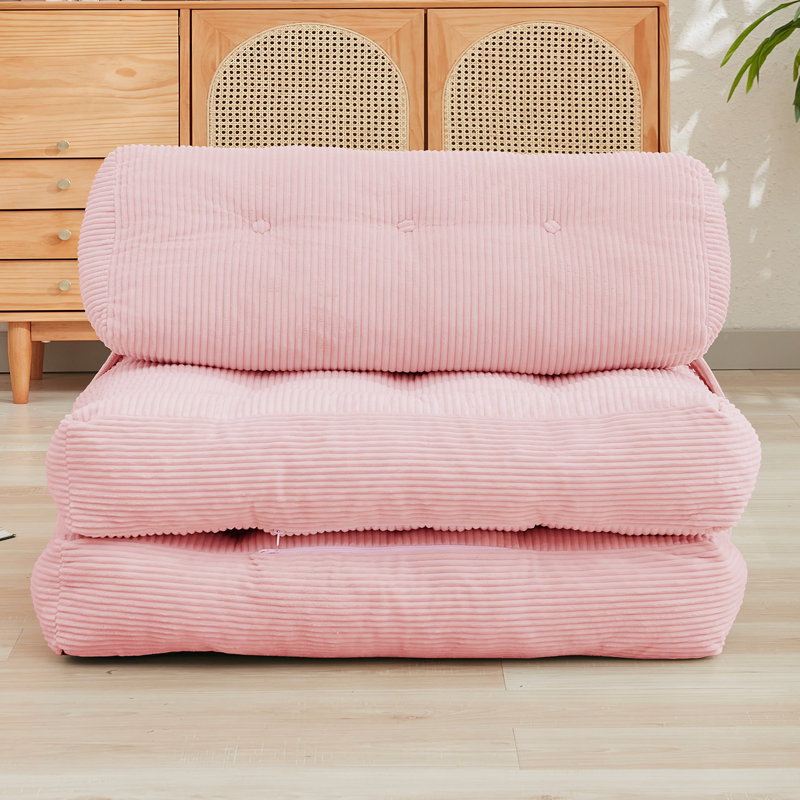 Boneless Folding Sofa Bed Convertible Sleeper Chair with Pillow, Portable Floor Couch for Small Spaces, Pink