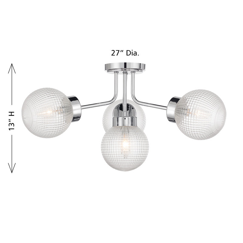 Plafonnier semi-encastré 4 lumières en chrome, Chrome