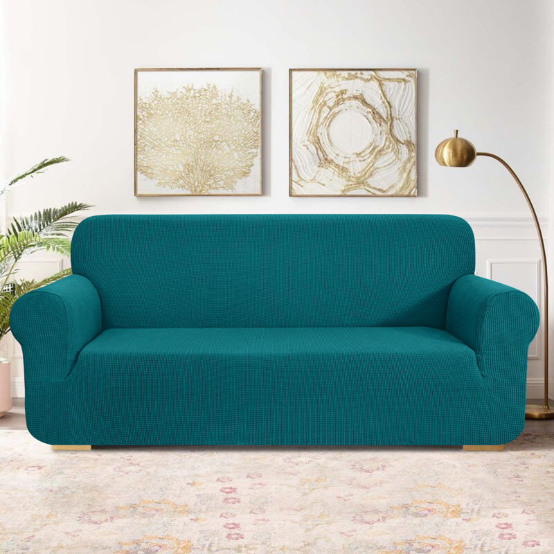 One Piece Box Cushion Sofa Slipcover, Blue