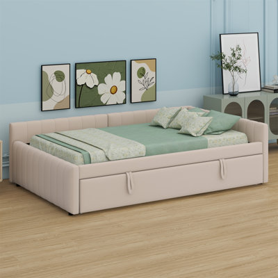 L-Shaped Upholstered Daybed With Pop Up Trundle