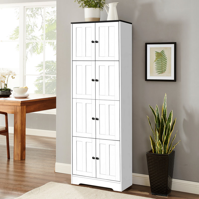Storage Cabinet, Storage Cabinet 8 Door, Tall With Doors And 4 Shelves, Wall, White