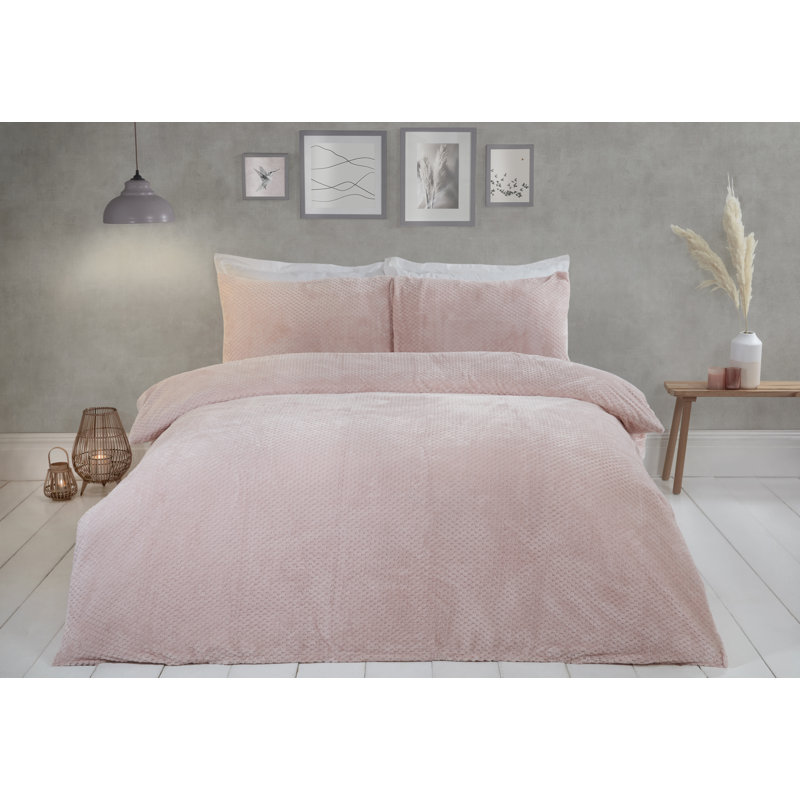 Laguna Polyester Solid Colour Duvet Cover Set with Pillowcases, Blush, Single - 1 Standard Pillowcase