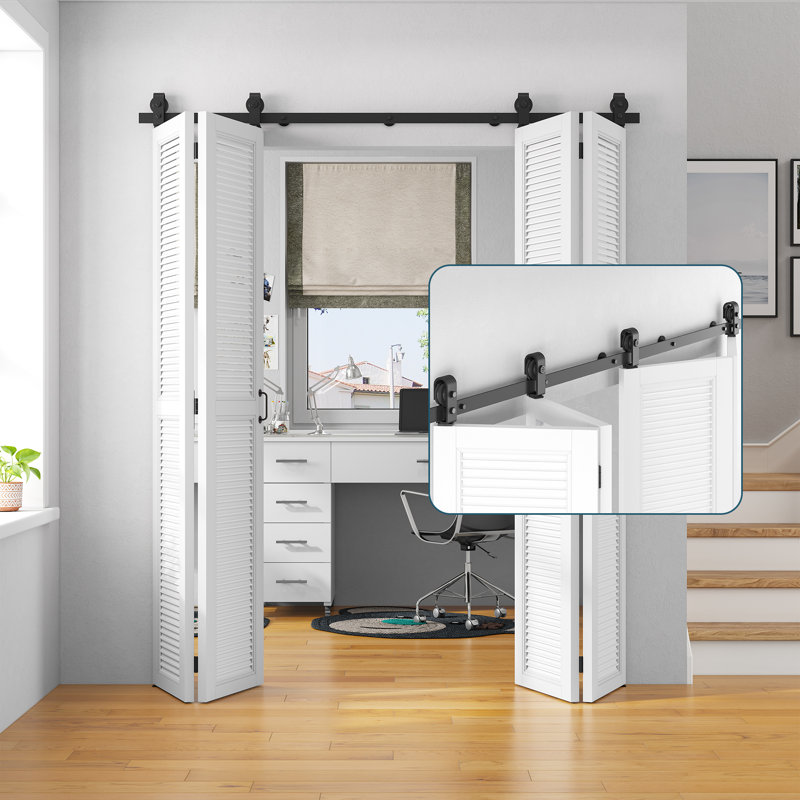Ensemble de quincaillerie standard pour porte de grange double pliante (porte non incluse), support fixé au sommet, 63,6 po