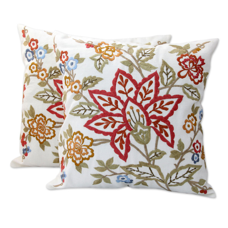 Seema Embroidered Square Cotton Throw Pillow Covers