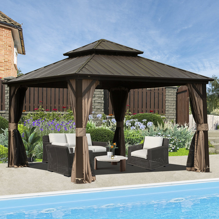 Galvanized Steel Patio Gazebo with Overhang Slope-design Double Roof