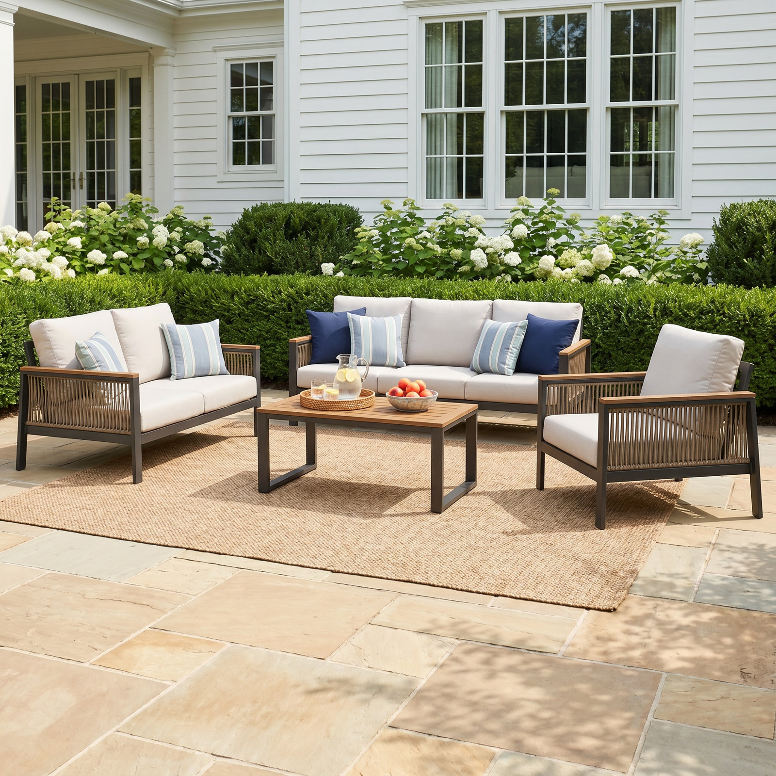 Townsend 6-Person Sunbrella® Patio Seating Group, Canvas White/Rope Brown