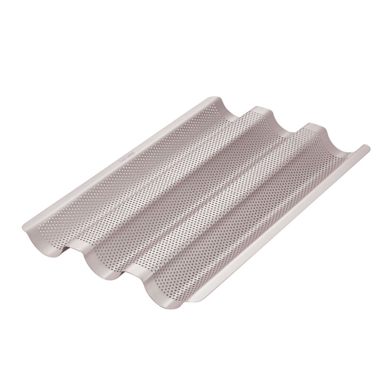 Moule à baguette perforé 3 vagues CHEFMADE de 38 cm, moule à tarte allongée multi-usages pour la cuisson