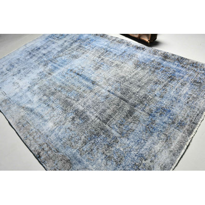 Grand tapis turc bleu antique idéal pour le décor de chambre à coucher et de salon tribal