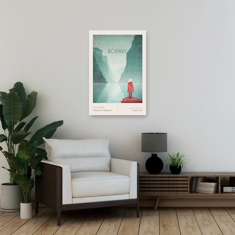 Norway-1 Fjords Classic Peaceful Retro Landscape Mountain Wall Art Print 1 Piece Wrapped Canvas Wall Art