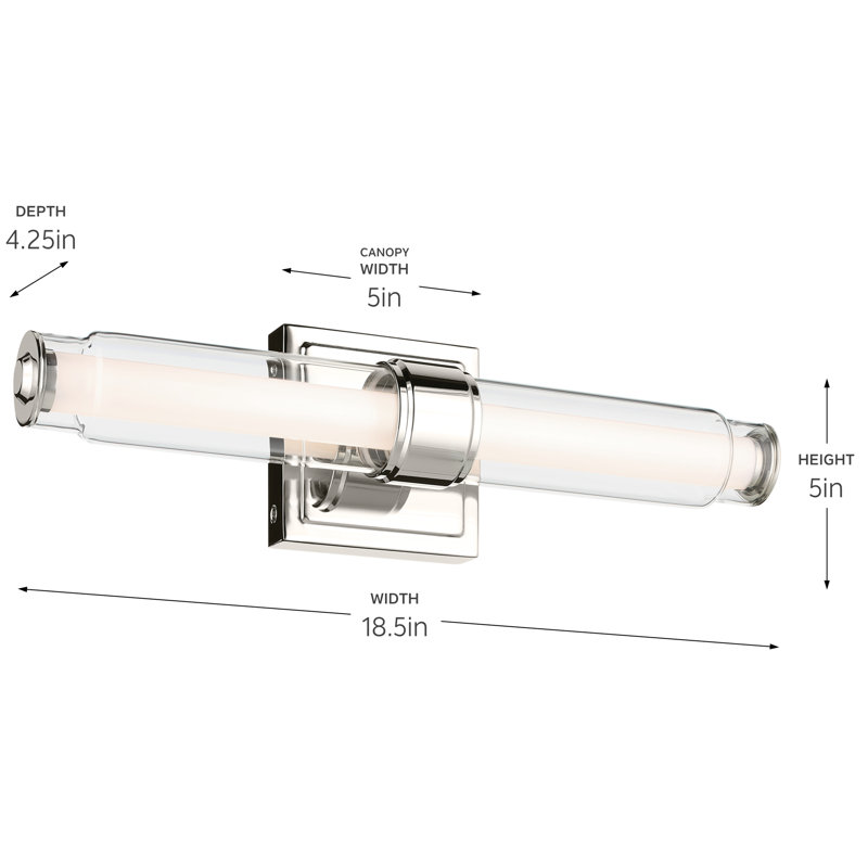 18.5" Linear Bath Bar Small LED with Clear Glass, Polished Nickel