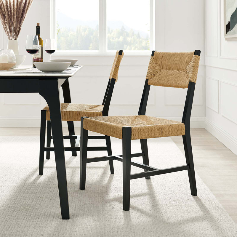Elm Wood and Cane Black/Natural Dining Side Chair