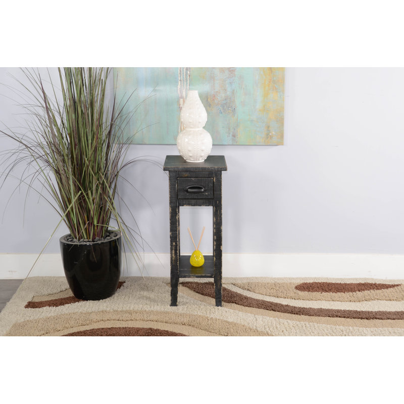 Komor Solid Wood End Table, Black Sand
