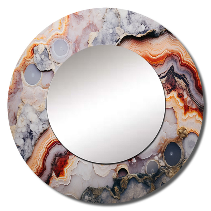 Beige And Peach Stone Geode Simplicity - Stone Geode Large Wall Mirror, Beige Round Unique Mirror, Printed Metal Art