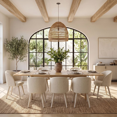 72"–104" Real Wood Veneer Extendable Dining Table Set with 8 Chenille Armchairs