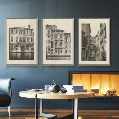 "Vintage Views of Venice I", ensemble de 3 pièces encadrées sur toile