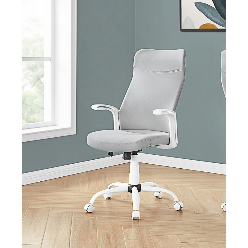 Chaise de bureau ergonomique pivotante avec hauteur réglable et accoudoirs, Gris, Blanc