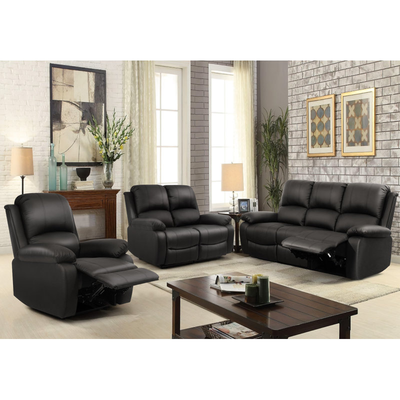 Mikaal 3 - Piece Faux Leather Living Room Set, Black
