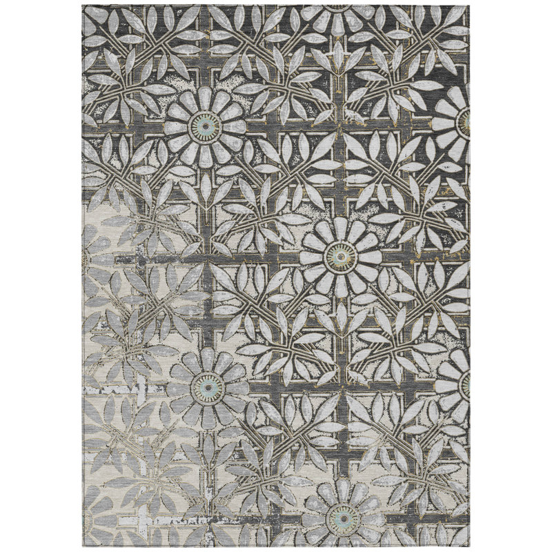 Machine Washable Indoor/Outdoor Chantille ACN2775 Floral Rug, Gray, 8' x 10'
