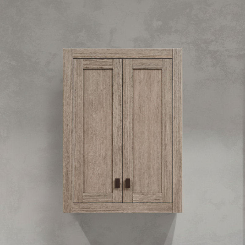 Armoire de salle de bain murale en bois massif l 24 po x H 33 po x P 8 po Higuera, Chêne gris, 2