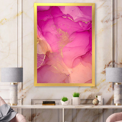 «Pink and Gold Ink Clouds», reproduction d'art sur toile abstraite