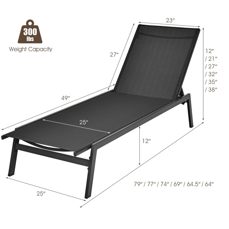 Chaise longue simple inclinable 25 po Ixia, Noir