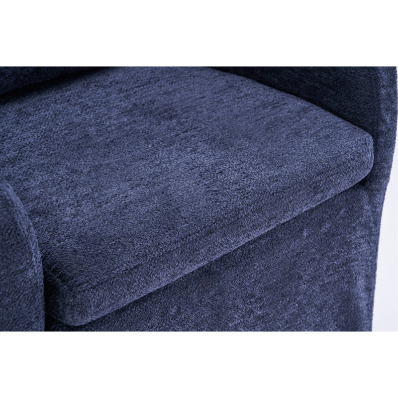 059-Ensemble de 1 fauteuil de salle à manger en chenille avec coussin de dossier et roues universelles, bleu, Blue