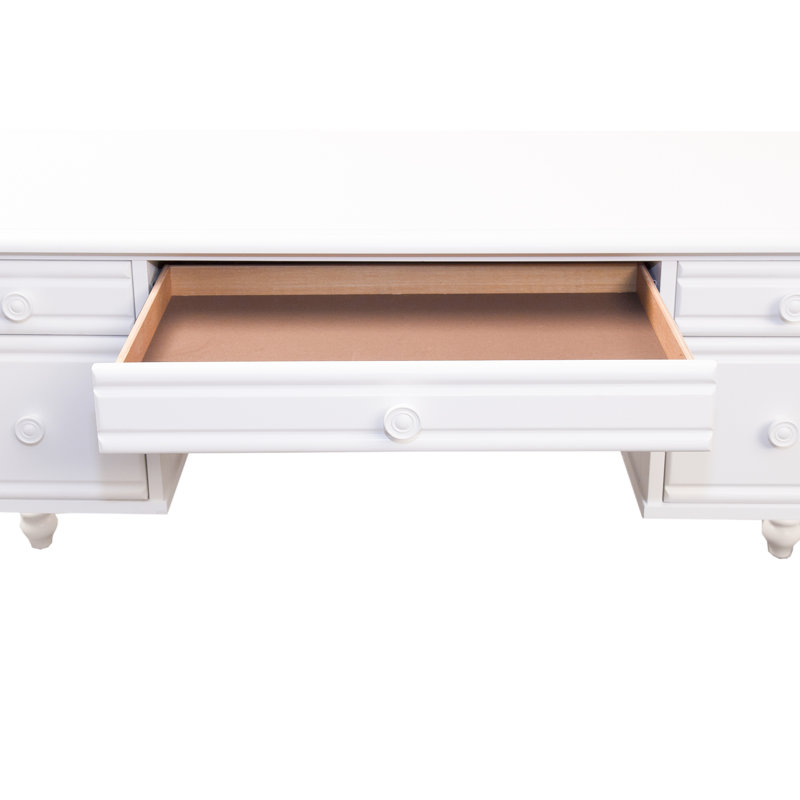 Coiffeuse Alvy avec miroir à trois volets et banquette rembourrée