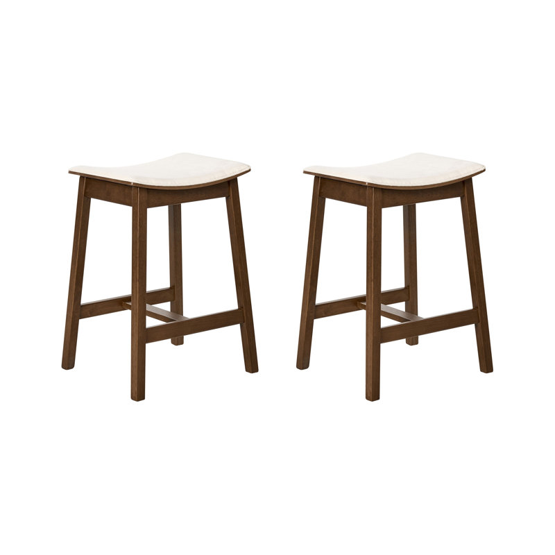 Upholstered Counter Stool with Solid Wood Frame, White