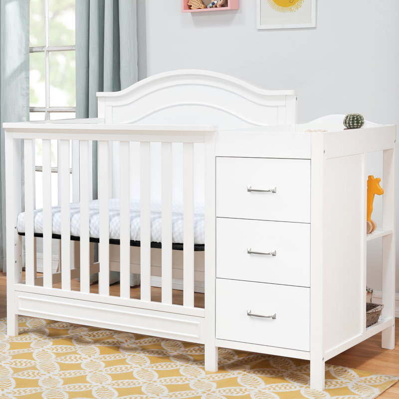 White 4-in-1 Convertible Mini Crib with Changer