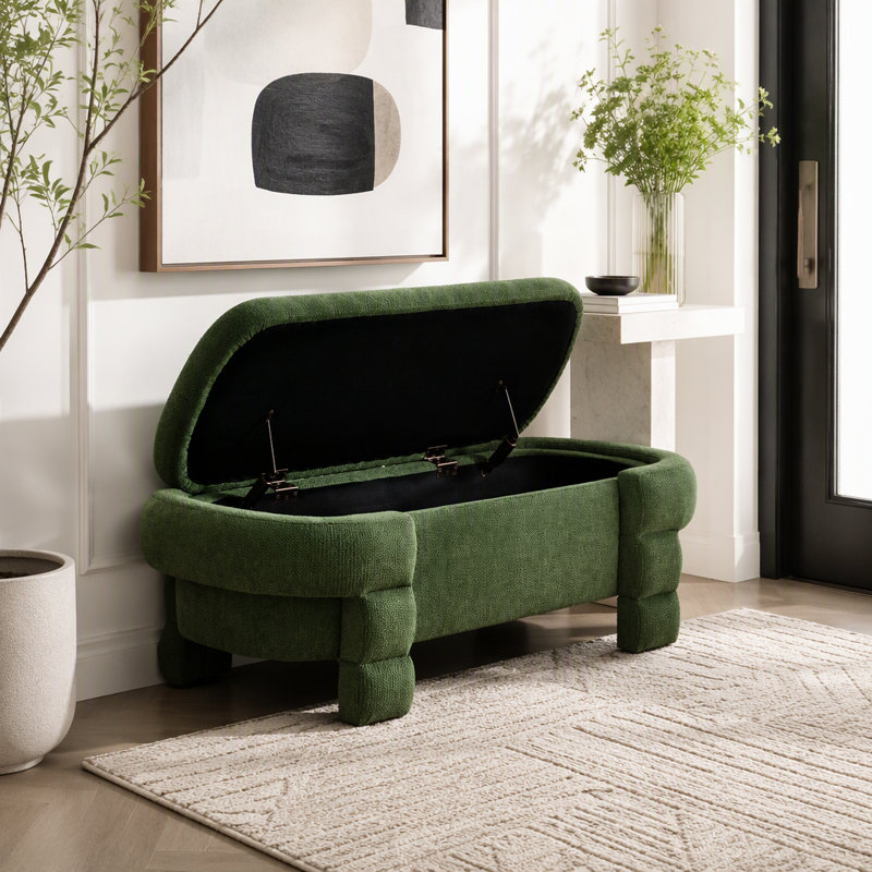 Chenille Upholstered Bench, Green