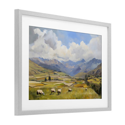 Reproduction d'art encadrée sous verre par des animaux qui paissent dans les champs, conception de Franklyn Gregory