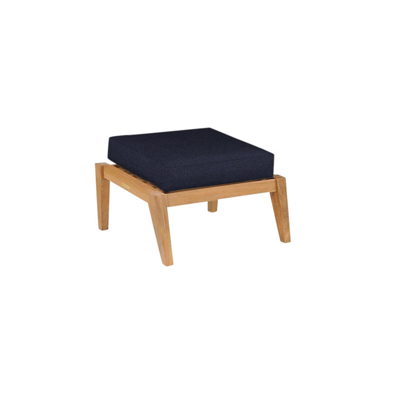 Algarve Outdoor Teak Ottoman, Canvas Navy