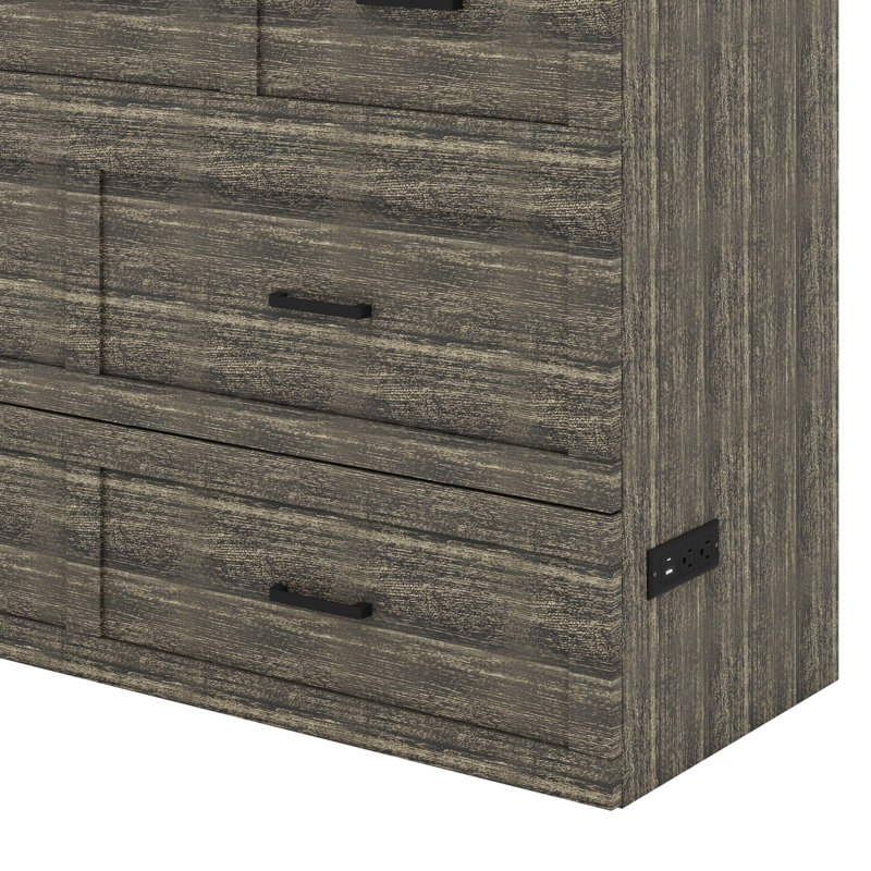 Full-Size Murphy Bed Cabinet With Integrated Charging Station, Multi-Functional Foldable Platform Bed Featuring  Storage Drawer