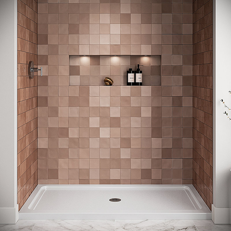 Base de douche 60 po x 32 po en alcôve en acrylique blanc brillant avec bonde centrale, bonde incluse, Blanc lustré