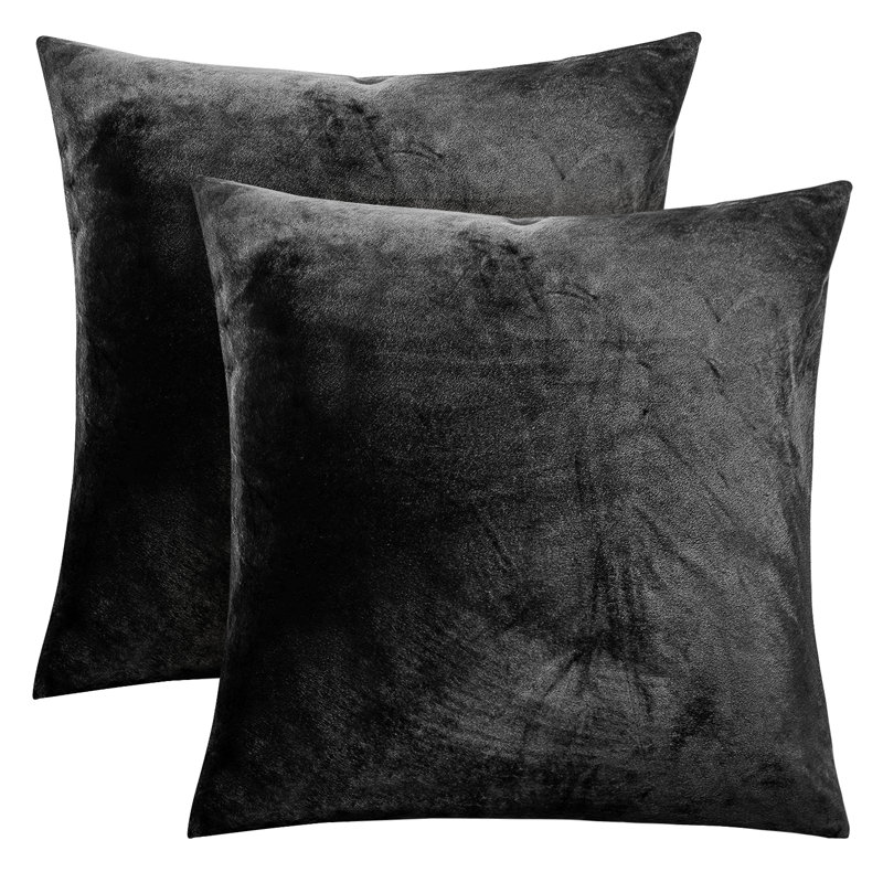 Rizokarpaso Luxury Square Scatter Crushed Velvet Cushion Cover, Black