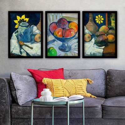 Ensemble de 3 peintures élégantes encadrées décoratives, 13,8 x 17,7 pouces chacune | 100% bois avec cadre 100% polystyrène (épaisseur: 0,8 pouce) | Impression numérique UV, parfaite pour le salon et la décoration intérieure