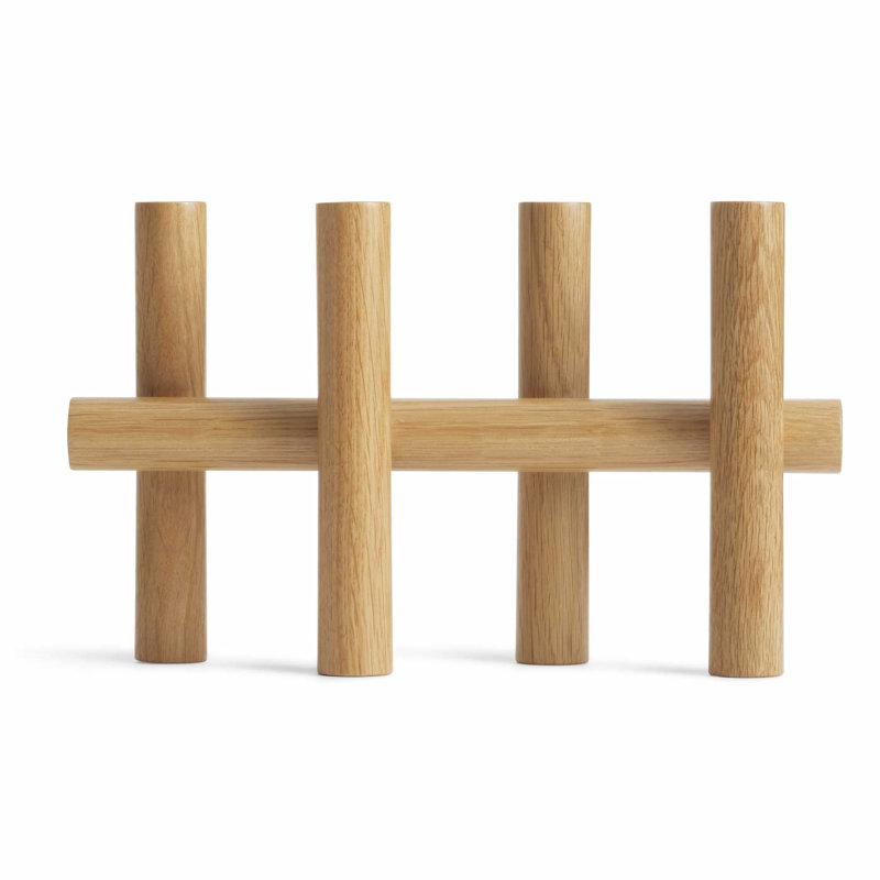 Tally 8'' H Solid Wood Tabletop Candelabra, White Oak