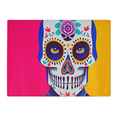 Cosmopolitan Floral Sugar Skull  Glass Chopping Board