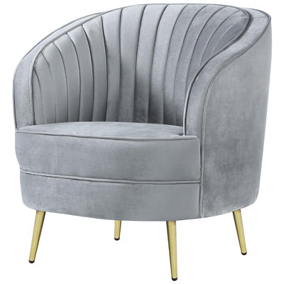 Comfortable Grey And Gold Upholstered Chair, Velvet Covered Decoration Modern Chair With Base, Elegant Functional