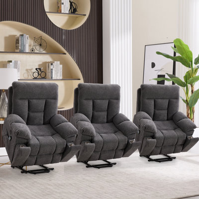 Fauteuil inclinable électrique en microfibre surdimensionné de 39,76 po de largeur avec rembourrage ultra doux avec support chauffant pour massage et porte-gobelets, port USB et poche latérale