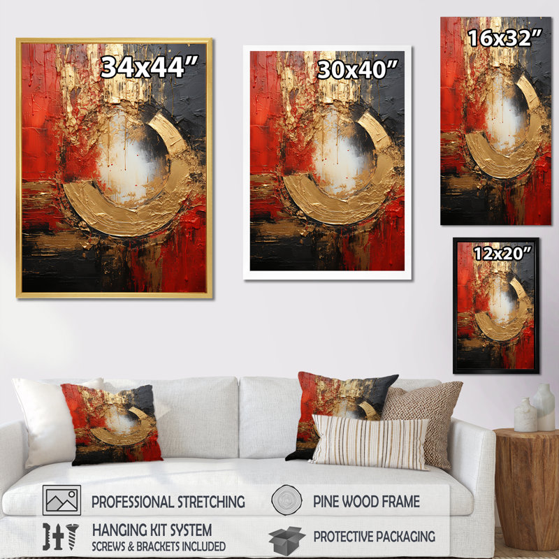 Red Gold Fusion Spiral II - Abstract Spirals, art mural, Toile tendue, H 44 po x l 34 po, Sans cadre