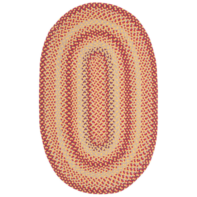 Braided Flat Weave Cotton/Others Geometric Rug in Yellow/Red, Oval 4' x 6'