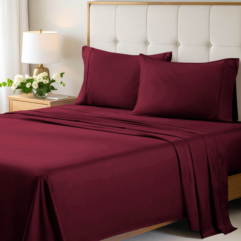 Ensemble de draps en satin de coton égyptien à densité de tissage 700 Écosse, Bourgogne, Grand