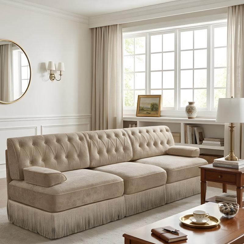 Canapé de style Chesterfield, H 34,18 po x l 106,58 po x P 33,78 po, Chameau