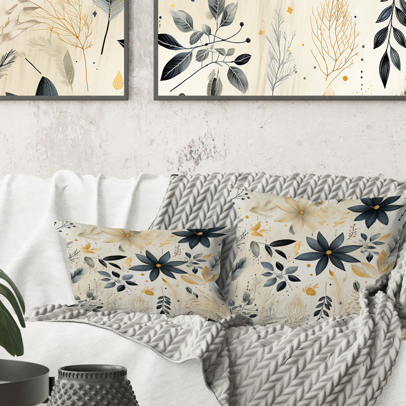 Coussin décoratif à imprimé floral gris et beige Urban Ferns Soft Color, H 16 po x l 16 po