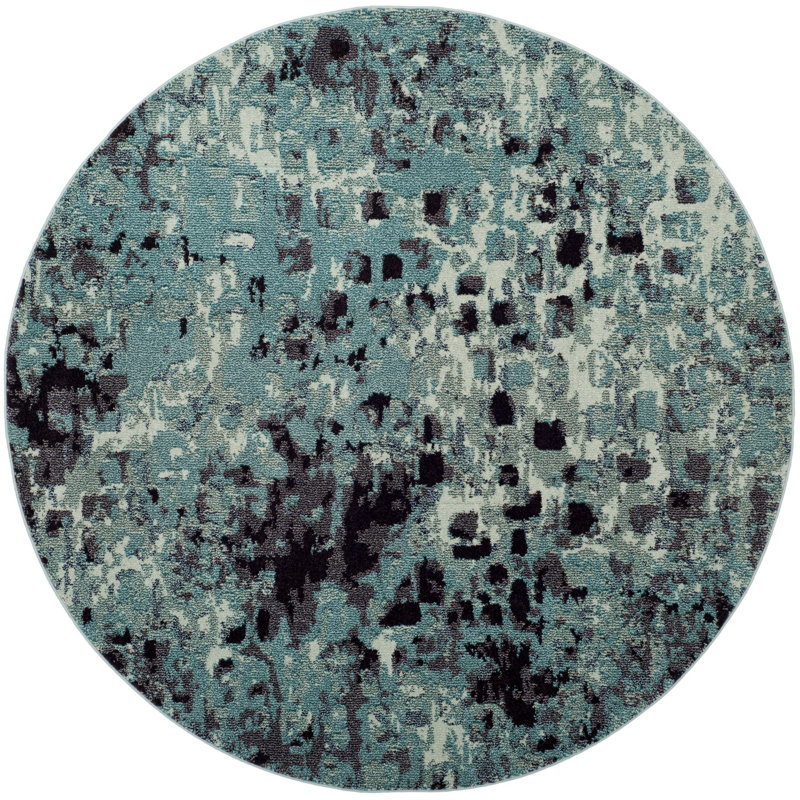 Hertzler Abstract Light Blue/Multi Rug, Round 6'7"