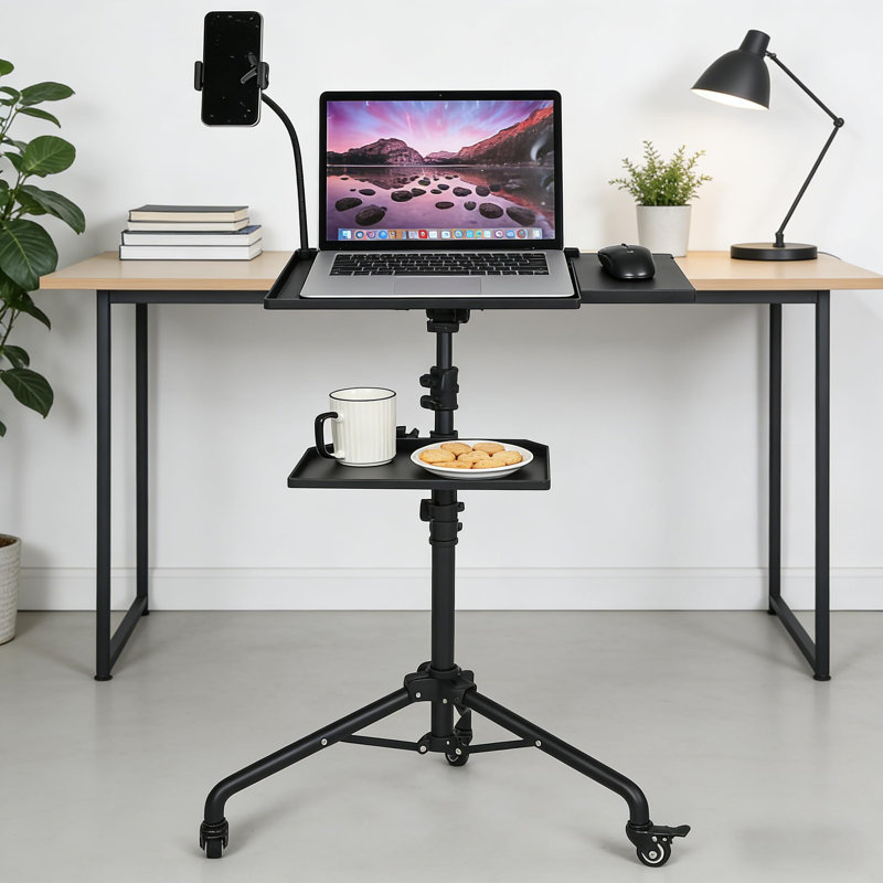 Support de projecteur pour trépied, support pour ordinateur portable sur roulettes avec support pour téléphone Mousee Tray, support de projecteur portable, hauteur réglable de 23 à 49 pouces, support de projecteur pour bureau, maison