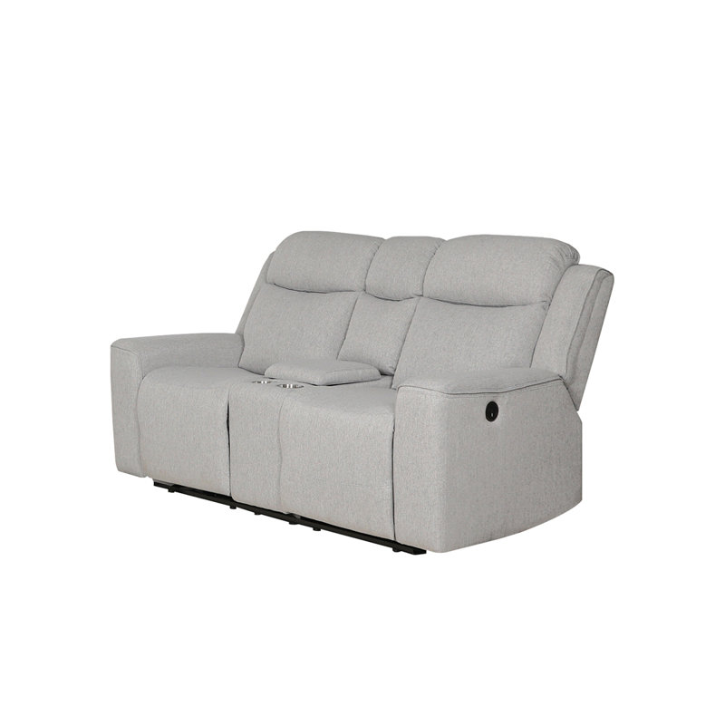 Ensemble de salon contemporain 2 pièces, canapé-lit et causeuse rabattables avec console de rangement et porte-gobelets Contemporary, blanc